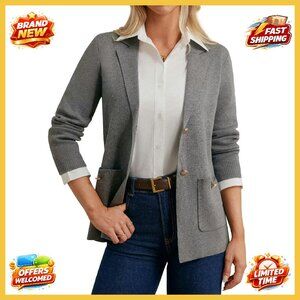 Knit Blazer Sweater Cardigan Open Front Lapel Work Casual Elegant Chic